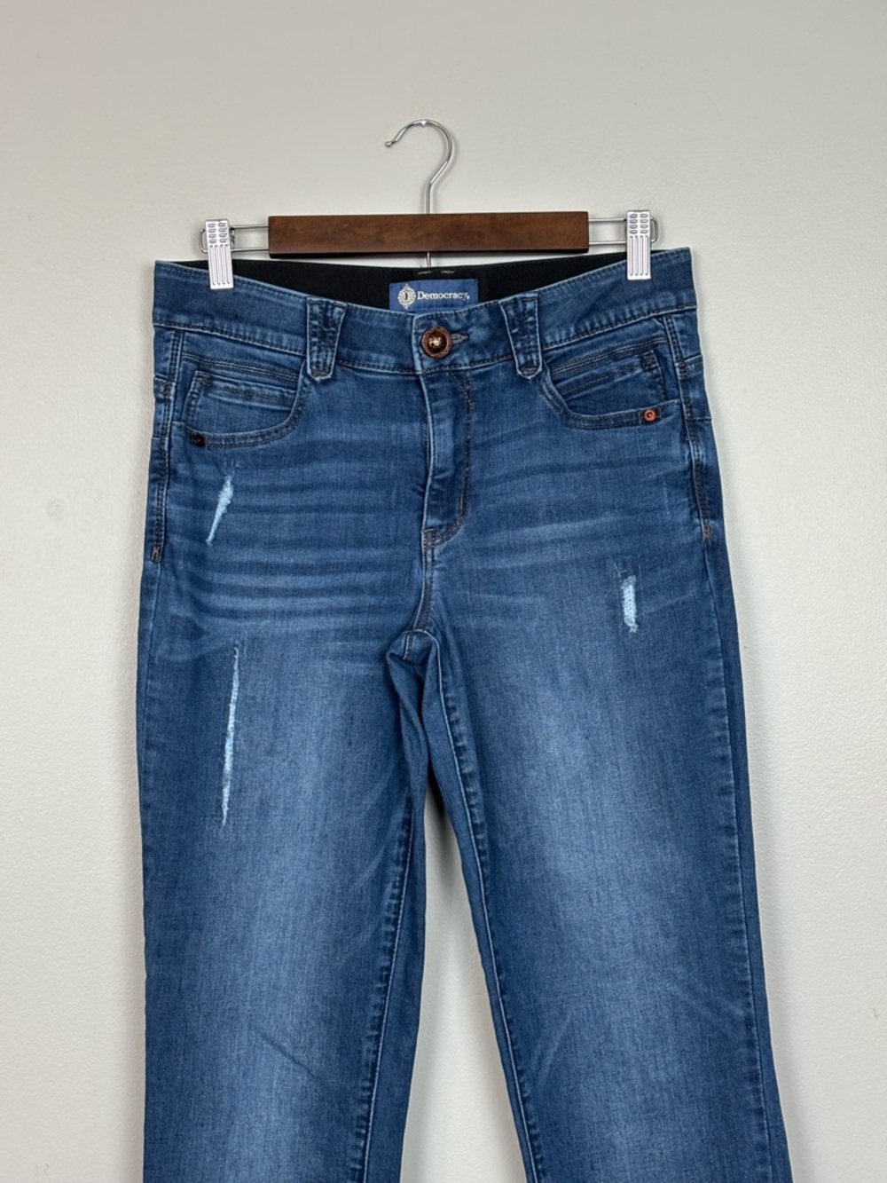 Democracy Jeans Womens 8 Blue Straight Leg Distressed Stretch Mid Rise Denim - Picture 2 of 9